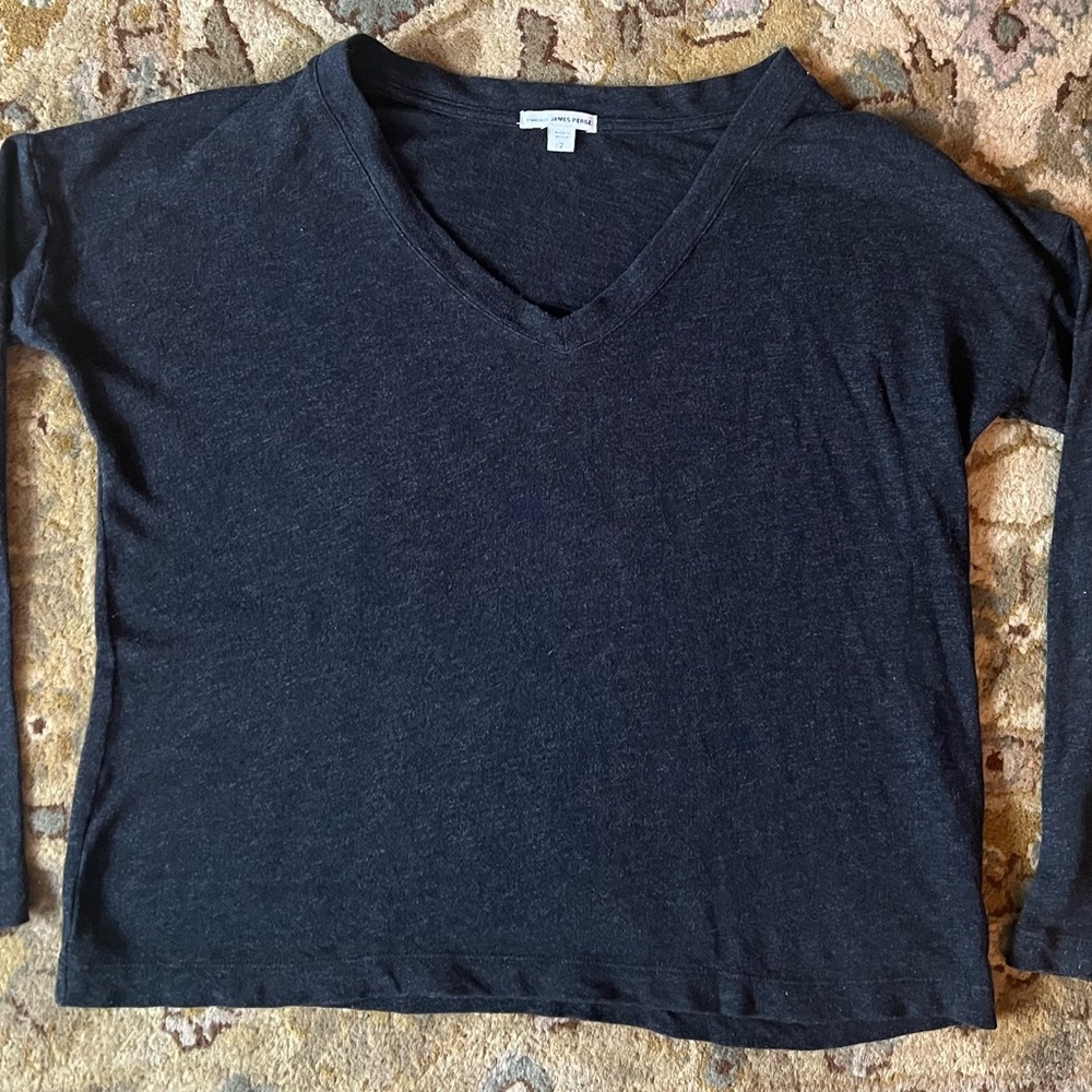 Standard James Perse Black V-Neck Long Sleeve Top